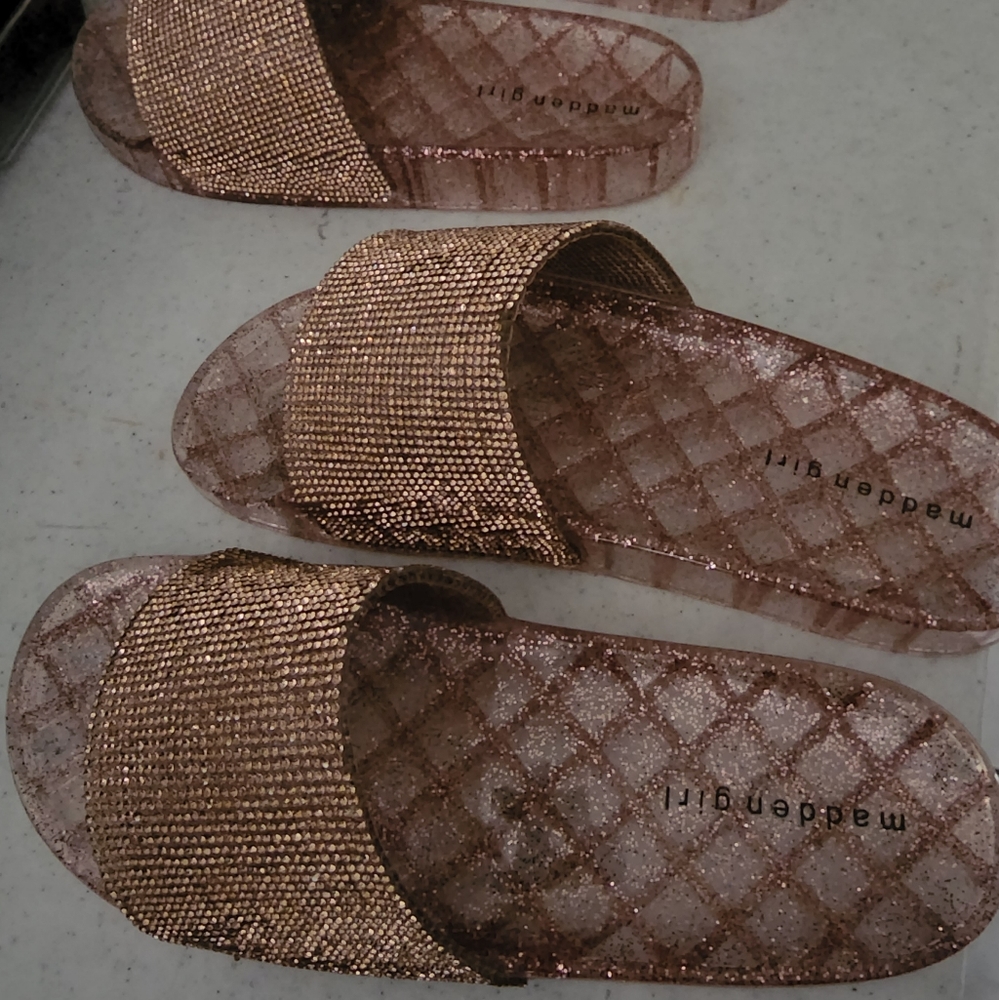 Madden Girl Jello Blush Bronze Glitter Stones Bling Jelly Slides Sandals 7 9 - Picture 4 of 16